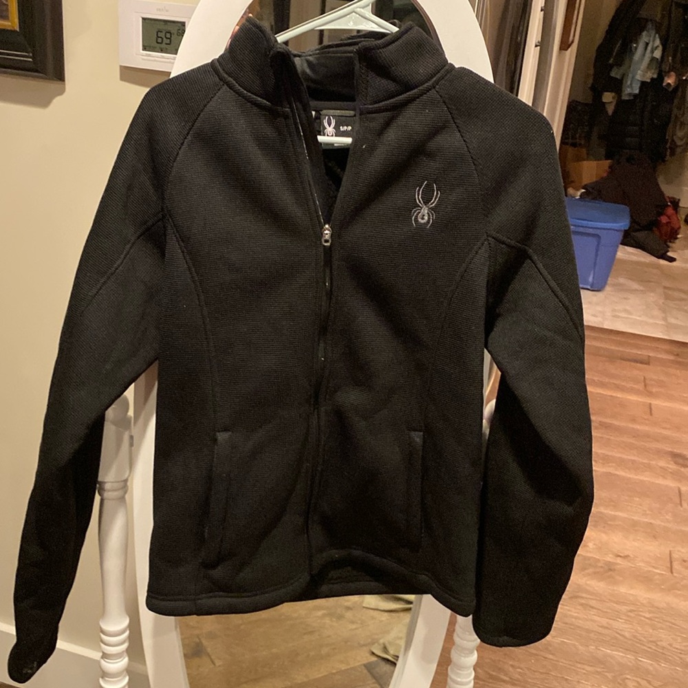 Spyder black fleece zip-up jacket. Women size S.